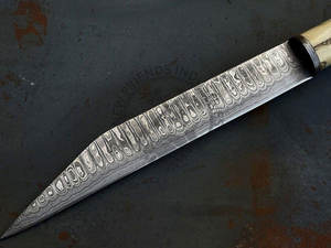 Cuchillo Vikingo Seax de Damasco Forjado a Mano, Nueva Edición, con Mango de Hueso de Camello, Cuchillo de Caza y Supervivencia Coleccionable, Cuchillo Sax Medieval - Product Image 4
