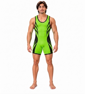 Traje de Baño de Spandex para Hombre, sin Mangas, Verde y Negro, Estampado, Cuello Redondo, Transpirable, para Todas las Temporadas - Product Image 1