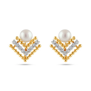 ต่างหูรูปมงกุฎหินสีขาวทองรูปตัววี - Product Image 1