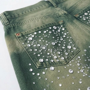 Shorts d'été décontractés pour hommes en toile épaisse 100 % coton, délavés, avec strass, effet soleil, couleur unie, séchage rapide, style streetwear, qualité supérieure - Product Image 5