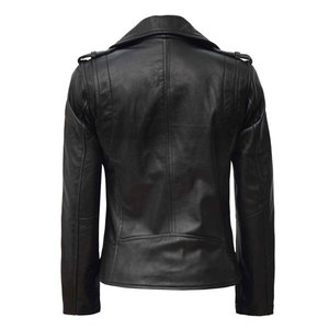 Black Asymmetrical 100% Real Lambskin Leather Motorcycle <b>Jacket</b> for Women Slim-Fit Classic Lapel Collar - Product Image 3