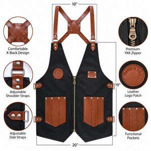 Tablier classique en jean avec poches et bretelles en cuir, vêtement de travail pour barbier, coiffeur, barman - Product Image 6