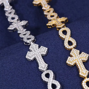 กำไลข้อมือเพชรประดับแบบ Faith Cross Link Lab Diamond Pave ทองคำแท้ ดีไซน์ Iced Out สไตล์ฮิปฮอป สำหรับทุกเพศ เครื่องประดับคุณภาพสูง - Product Image 3