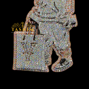 Iced Out Moissanite Anhänger Roségold Hip Hop Affen-Einkaufstaschen-SD-Topper Micro Paved Halsketten-Charm für Herren - Product Image 3