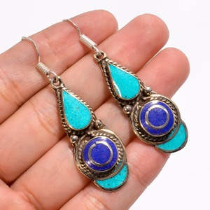 Turquoise Coral Bohemian Drop Earrings Tibetan Silver Engagement Anniversary Unisex Party Gift - Product Image 3