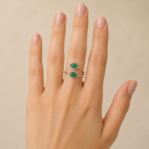 Bague en argent sterling 925 avec onyx vert, design simple, ajustable, pour femme, design goutte d'eau - Product Image 5