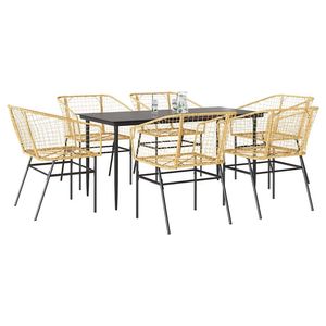 Ensemble de salle à manger de jardin en polyrotin marron 7 pièces avec collection de meubles de jardin en verre - Product Image 1