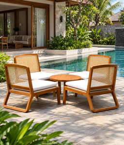Chaise de jardin en teck avec coussin, mobilier de patio contemporain, sièges pour bord de piscine - Product Image 2
