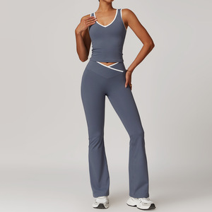 Women Solid 4-Piece Yoga Set Breathable Nylon Spandex Precision Cut Sports Bra <b>Leggings</b> Workout Wear Custom OEM Wholesale - Product Image 2