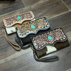 กระเป๋าคลัทช์หนังวัวแท้สไตล์ตะวันตกสำหรับผู้หญิง ดีไซน์เก๋ พร้อมช่องใส่บัตรเครดิตและโทรศัพท์ - Product Image 5