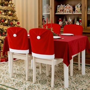 Housses de chaise de Noël rouges et blanches, motif chapeau de Père Noël, pour la cuisine et la salle à manger, décoration de Noël - Product Image 5