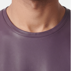 T-shirt en cuir véritable pour homme, t-shirt en cuir de vachette de qualité supérieure pour homme, col en V, manches courtes, t-shirts en cuir - Product Image 4