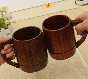Natural Handmade Wooden Beer <b>Mugs</b> for Drinking Tea Wine Beer Wood Cup with Handle <b>Reusable</b> Coffee Cup - Product Image 4