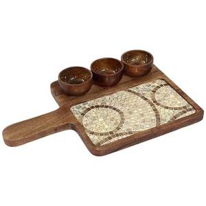 Elegant Wooden Party Serving Tray with 3 <b>mini</b> bowl Decorative Tile Centerpiece and Wooden Bowls for Snacks and Sauces - Product Image 3