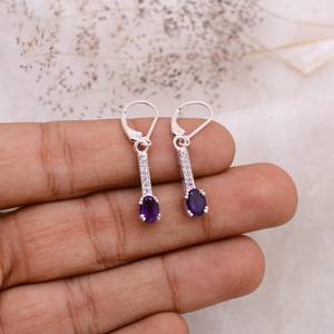 Purple Amethyst Natural Stone Oval Cut Long Drop <b>Earrings</b> 925 Sterling Silver Certified Trendy Birthday Gift for Women - Product Image 5