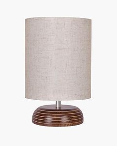 Modern Round <b>LED</b> <b>Table</b> Lamp Fabric Shade Wood Grain Base <b>Bedside</b> Desk Light for Living Room Bedroom Hotel Housewarming - Product Image 3