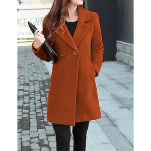 Women's Wool <b>Trench</b> <b>Coat</b> Double Breasted Solid Color Long Sleeve Notched Collar Keep Warm Wool <b>Coats</b> Outerwear - Product Image 4