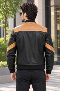 Chaqueta Bomber de Cuero PU para Hombre, Color Negro y Marrón, Estilo Motero, Cierre de Cremallera, Cuello Camisero, Corte Regular - Product Image 5