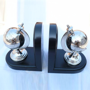 Aluminum Metal Latest Globe Look Silver Black Finished Bookend Modern Used Home Office <b>Table</b> <b>Top</b> <b>Decorative</b> Bookend - Product Image 1