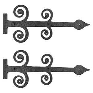 Bisagras de hierro fundido negras antiguas con diseño de flor de lis, bisagras de correa en T con recubrimiento en polvo resistentes al óxido para puertas de madera, venta al por mayor - Product Image 4