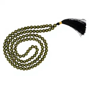 Collar Mala de 108 cuentas de pirita natural, cuentas de oración de piedra preciosa redondas de 8 mm, collar de meditación y yoga con borla, venta al por mayor - Product Image 3