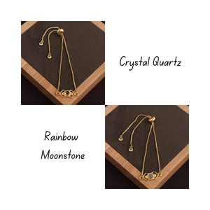 Bracelet ajustable en cristal de quartz fait à la main, pierre précieuse, sertissage en laiton, chaîne coulissante plaquée or tendance, bracelet minimaliste - Product Image 5