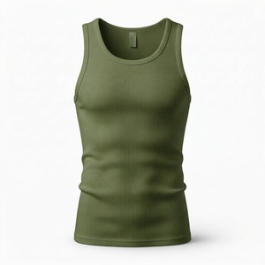 Wholesale Custom Olive Green Ribbed <b>Tank</b> <b>Top</b> <b>Men</b> Cotton Fitness Workout Gym Athletic Casual Slim Fit Muscle Sport <b>Tops</b> - Product Image 1