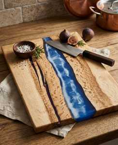 Planche à fromage en résine, planche à découper en bois et résine époxy pour cuisine, planche de service en bois de hêtre - Product Image 6