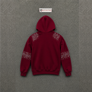 Sudadera con capucha y cremallera color granate con pedrería, detalles de pedrería en hombros y mangas, corte regular, estilo casual, cómoda y urbana, al por mayor. - Product Image 6
