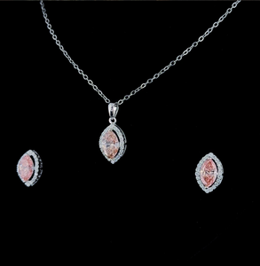 Elegant Marquise Pink Lab Grown Diamond Halo <b>Necklace</b> and Earrings Set in White Gold - Product Image 2