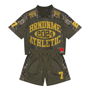 Mens 260 GSM Polyester Mesh Jersey Short <b>Set</b> Olive Camo Panel Tackle Twill Print Custom Logo OEM jersey short <b>set</b> for men's - Product Image 1