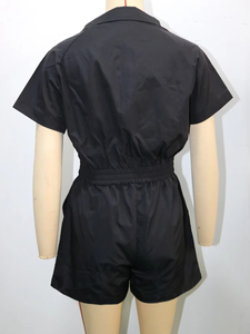 Ensemble deux pièces d'été tendance pour femme : haut zippé tissé contrastant et short de sport à jambes larges - Product Image 3