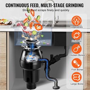 Triturador de desperdicios de alimentos de alimentación continua de 3/4 HP, 3260 RPM, con sonido reducido y sistema de montaje de 3 tornillos - Product Image 3