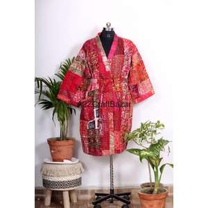 Kimono vintage en coton de luxe, imprimé floral, Kantha, robe légère et respirante pour femmes, patchwork, pour les vacances d'hiver - Product Image 2