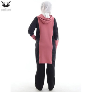 Fashion Muslim Women Contrast Panel Hoodie Tracksuit Long Sleeve Modest Sportswear Fleece 2 Piece Jogging Set - Product Image 5