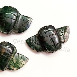 Cuentas de ágata musgosa natural talladas a mano en forma de escarabajo, dijes de cristal con forma de escarabajo para la fabricación de joyas, precio al por mayor. - Product Image 2