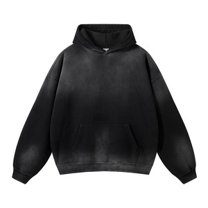 เสื้อฮู้ดดี้โอเวอร์ไซส์ผู้ชาย สีพื้น ผ้าฝ้ายฟอก ทรงเฟรนช์เทอร์รี่ มีกระเป๋า ดีไซน์สไตล์สตรีทแวร์สำหรับฤดูใบไม้ร่วง - Product Image 4
