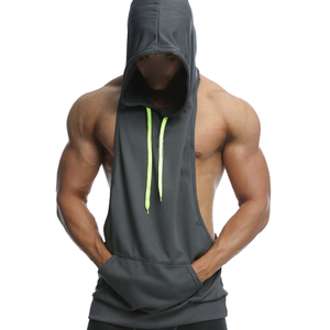 Tan Top Plus Size Bodybuilding <b>Stringer</b> Custom Logo Blank Gym Fitness Shirt Men's Sleeveless Hooded tank Top - Product Image 2