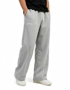 Pantalon de survêtement gris pour homme ONETEN, coupe large, taille mi-haute, bande latérale, polyester léger, taille élastique, logo lettré, style décontracté urbain - Product Image 1