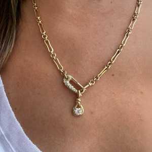 Colliers à fermoir en chaîne osseuse en or massif 10K 14K 18K, sertis de diamants de laboratoire, porte-breloque, style minimaliste, pour femme - Product Image 4