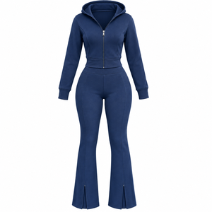 Ensemble de survêtement 2 pièces pour femme : veste courte à capuche zippée et pantalon de survêtement évasé, avec logo personnalisé, vente en gros, vêtements de sport - Product Image 6