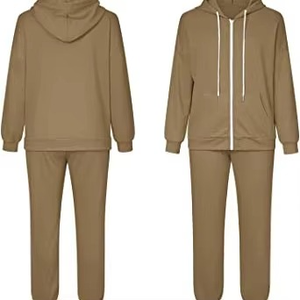 FARMAN TRADERS Damen Khaki Kapuzen-Reißverschluss-Trainingsanzug Set Lässige Einfarbige Jacke Hose Sportbekleidung Outfit Fitness Outdoor-Aktivitäten 100% - Product Image 3