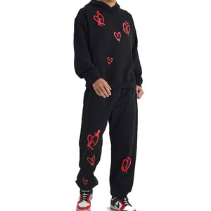 ชุดเซ็ตเสื้อแจ็คเก็ตมีฮู้ดผ้าฝ้ายพิมพ์ลายระบายอากาศสำหรับฤดูหนาวพร้อมกางเกงวอร์มจ็อกเกอร์ลำลองแบบมีเชือกผูกสำหรับผู้ชายสองชิ้น - Product Image 1