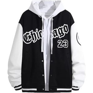 Trendy Custom Oversized Graphic Varsity <b>Jacket</b> for <b>Men</b> – Black & <b>White</b> High-Contrast - Product Image 1