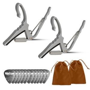 Paire de capodastres 5 cordes à changement rapide pour guitare acoustique, électrique, banjo, mandoline ou ukulélé, argent - Product Image 1