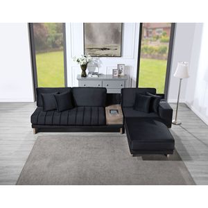 Divano Sezionale Reversibile Memphis 122.5"W in Velluto Nero con Contenitore Ottomana, Cassetto e Prese USB per Soggiorno - Product Image 3