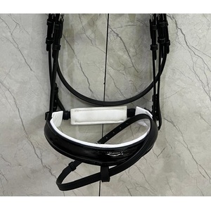 LLT <b>Black</b> Leather English Horse Bridle Patent Noseband Crystal <b>Rhinestone</b> Browband Stainless Steel Fittings White Padding Custom - Product Image 2