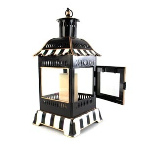 Lanterne à bougie en fer et verre de style pagode noire et blanche, idéale pour offrir en cadeau et décorer la table à manger, provenant d'Inde - Product Image 2