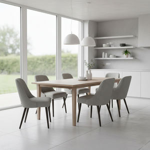 Chaise de salle à manger Niwara à dossier creux en bois de teck, style mi-siècle, qualité supérieure, tissu rembourré durable pour salle à manger d'hôtel, meilleur fournisseur - Product Image 4