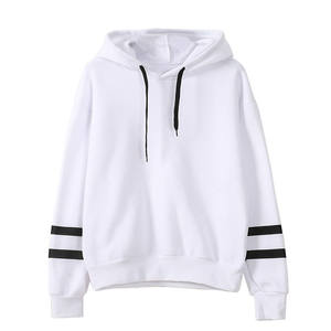 <b>Men's</b> Black Hooded <b>Sweatshirt</b> Oversized Fit Solid Color Long Sleeve Casual Style with <b>White</b> Stripes on Sleeves - Product Image 2
